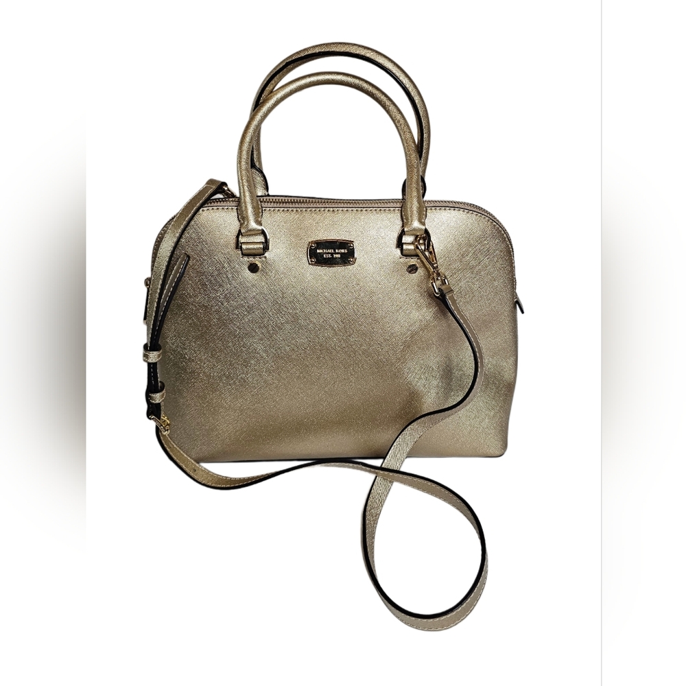 Michael Kors Cindy Large Pale Gold Dome Satchel Handbag Shoulder Tote Crossbody - Picture 1 of 12